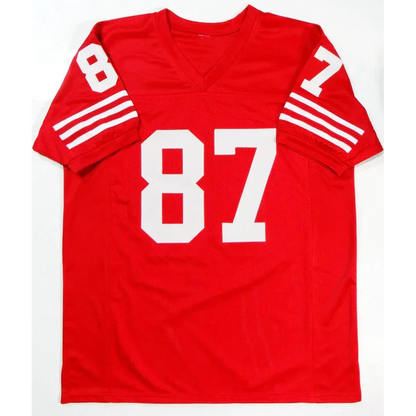 Dwight Clark autographed San Francisco 49ers red #87 jersey with sleeve numbers