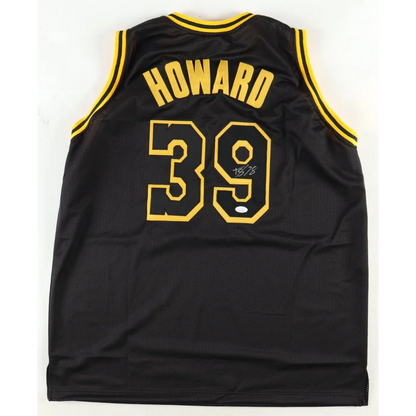 Dwight Howard signed black basketball jersey with yellow trim and numbers collectible