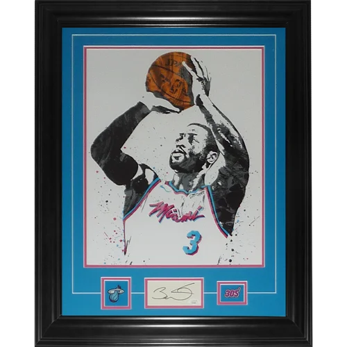 Dwyane Wade autographed Miami Heat splash art poster in deluxe black frame