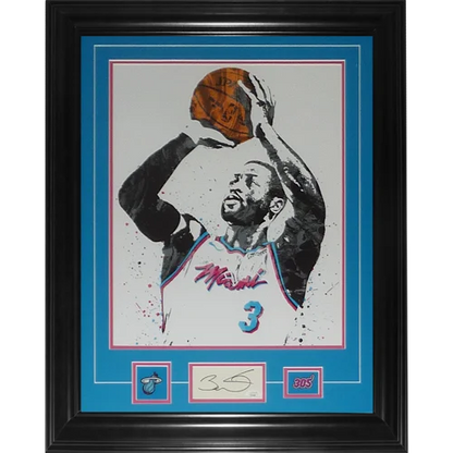Dwyane Wade autographed Miami Heat splash art poster in deluxe black frame