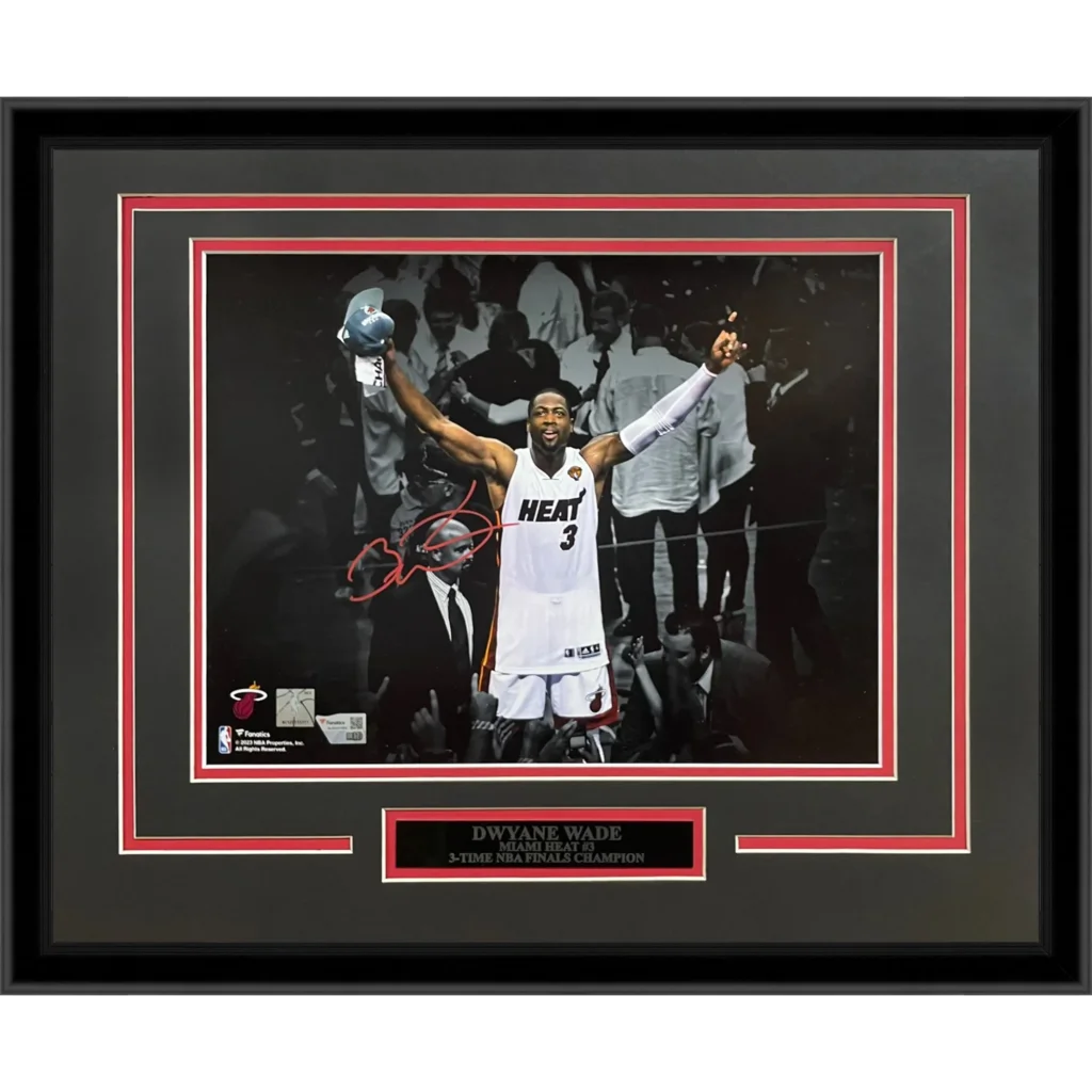 Dwyane Wade autographed Miami Heat framed photo with black red matting