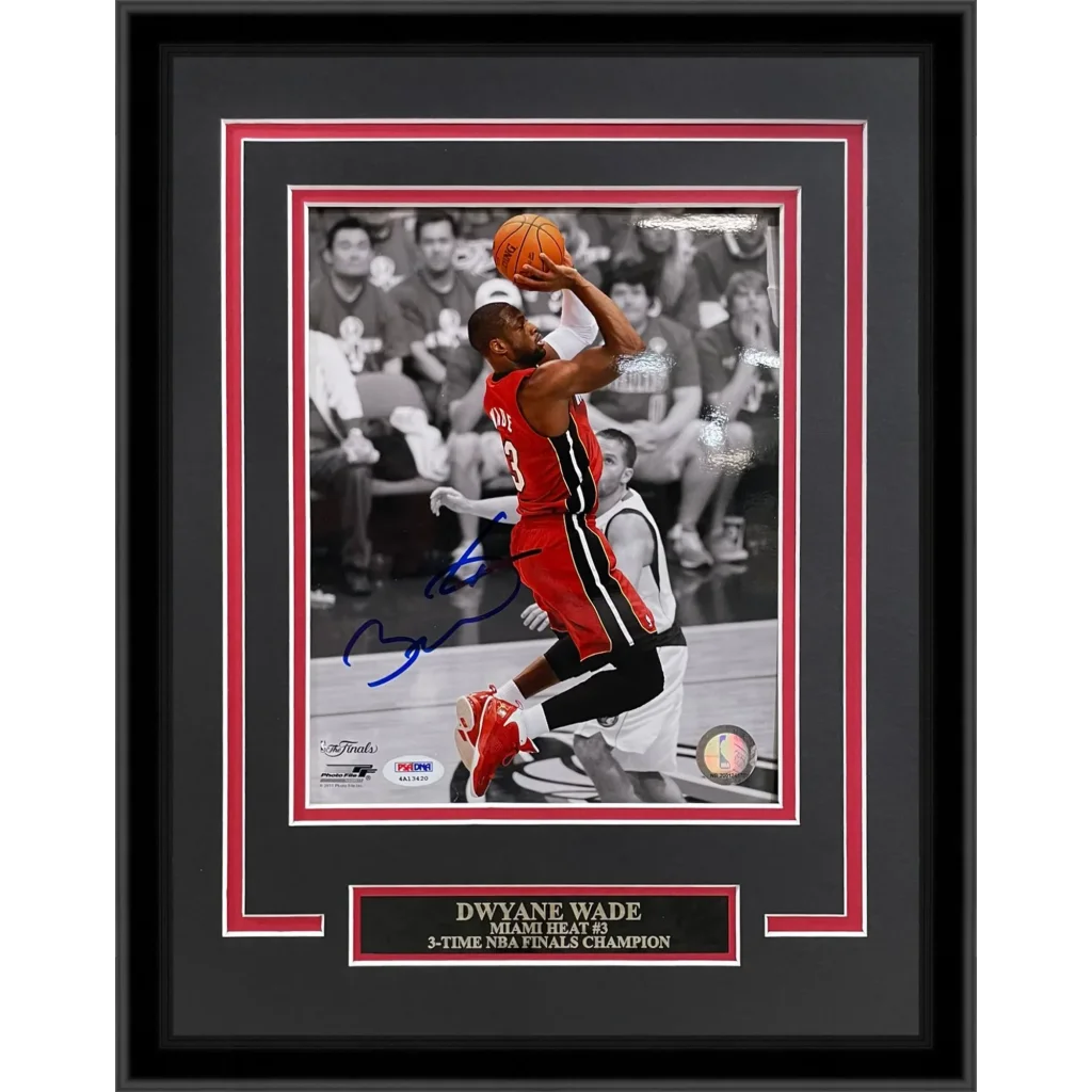 Dwyane Wade deluxe framed 8x10 autographed action shot in black and white