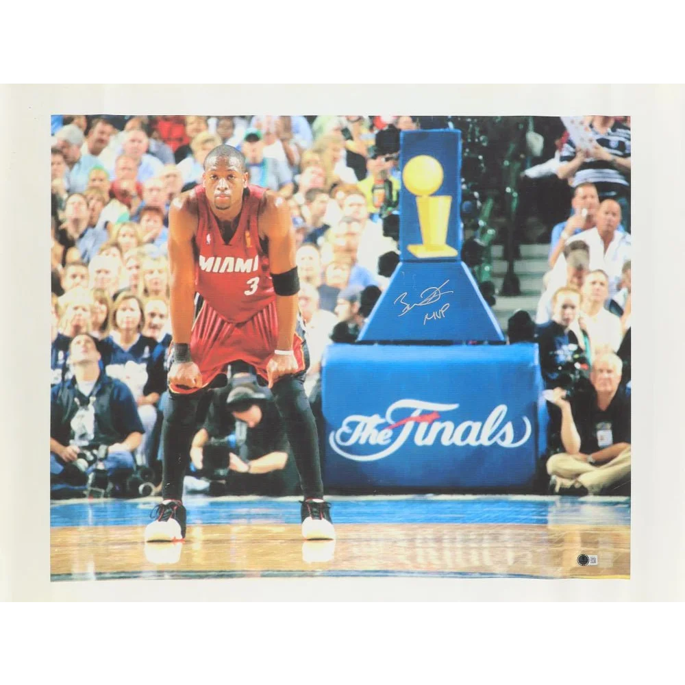 Signed Dwyane Wade canvas print featuring authentic Miami Heat HOF legend photo