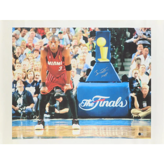 Signed Dwyane Wade canvas print featuring authentic Miami Heat HOF legend photo