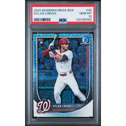 2025 Bowman Chrome Dylan Crews PSA 9 Nationals card in mega box