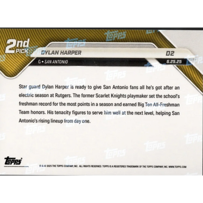 Back of Dylan Harper Rookie Card showing stats and player info with authentication