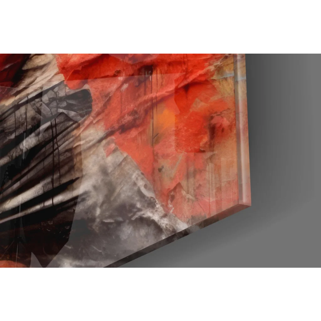 Bold red and black abstract canvas wall art with gray brushstrokes