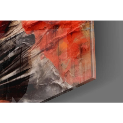 Bold red and black abstract canvas wall art with gray brushstrokes