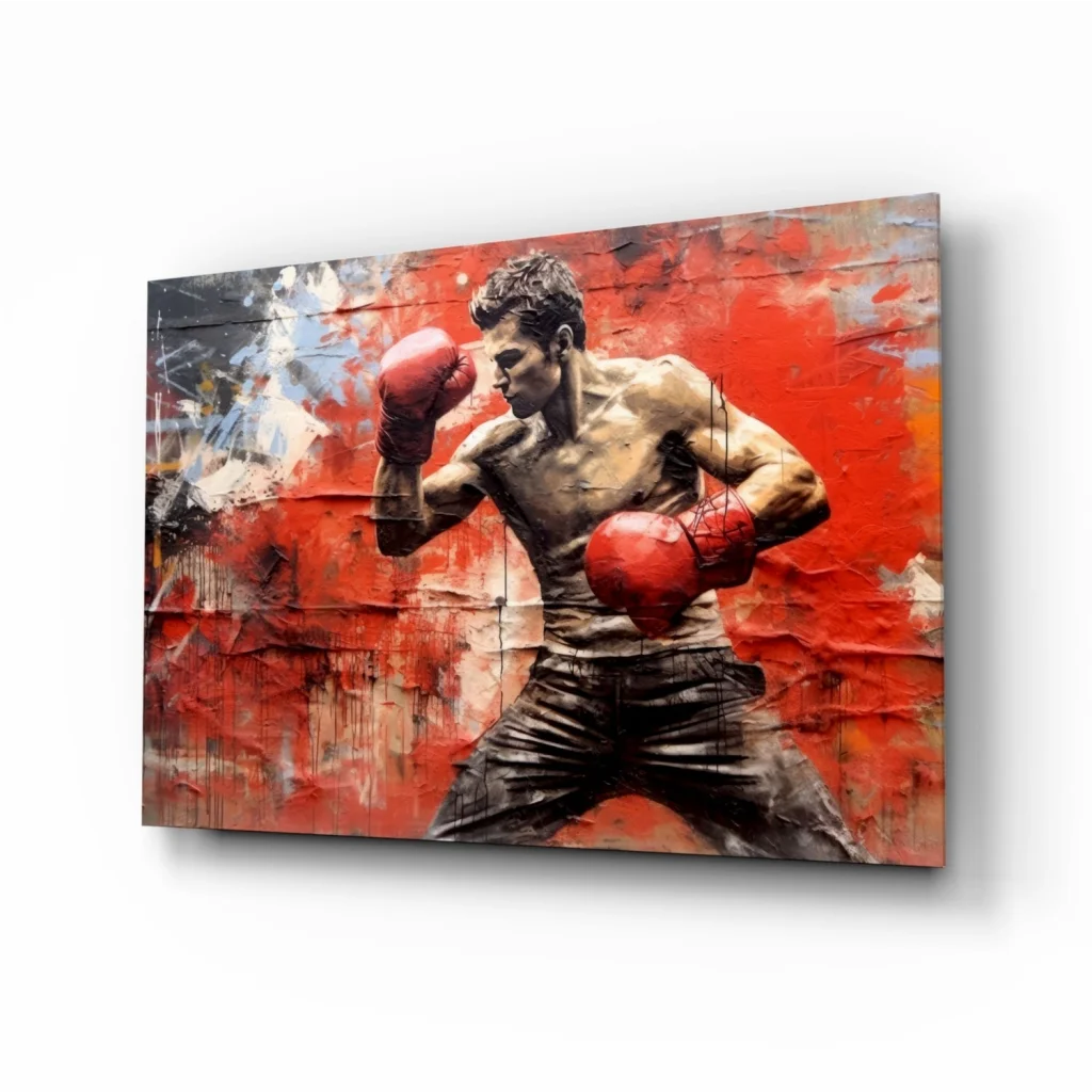 Dynamic red boxer wall art canvas with graffiti vibe
