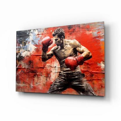 Dynamic red boxer wall art canvas with graffiti vibe