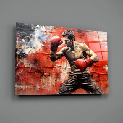 Vibrant red black abstract boxer wall art canvas in action