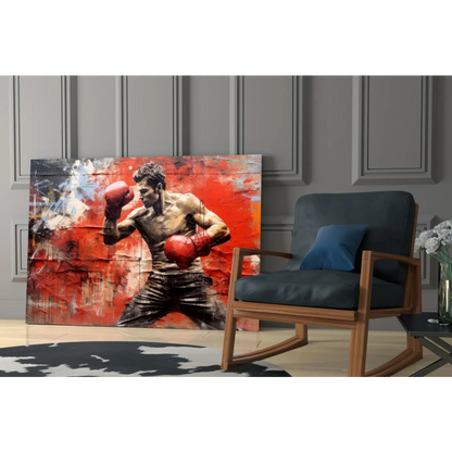 Vibrant red black abstract boxer canvas wall art in dynamic action
