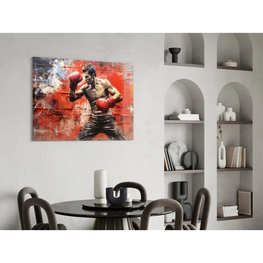Vibrant red black abstract boxer wall art canvas on wall