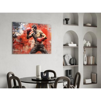 Vibrant red black abstract boxer wall art canvas on wall