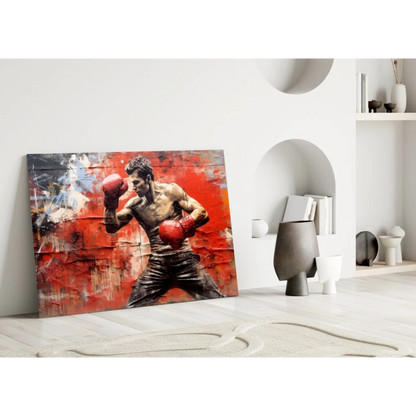 Vibrant red black boxer action canvas wall art print