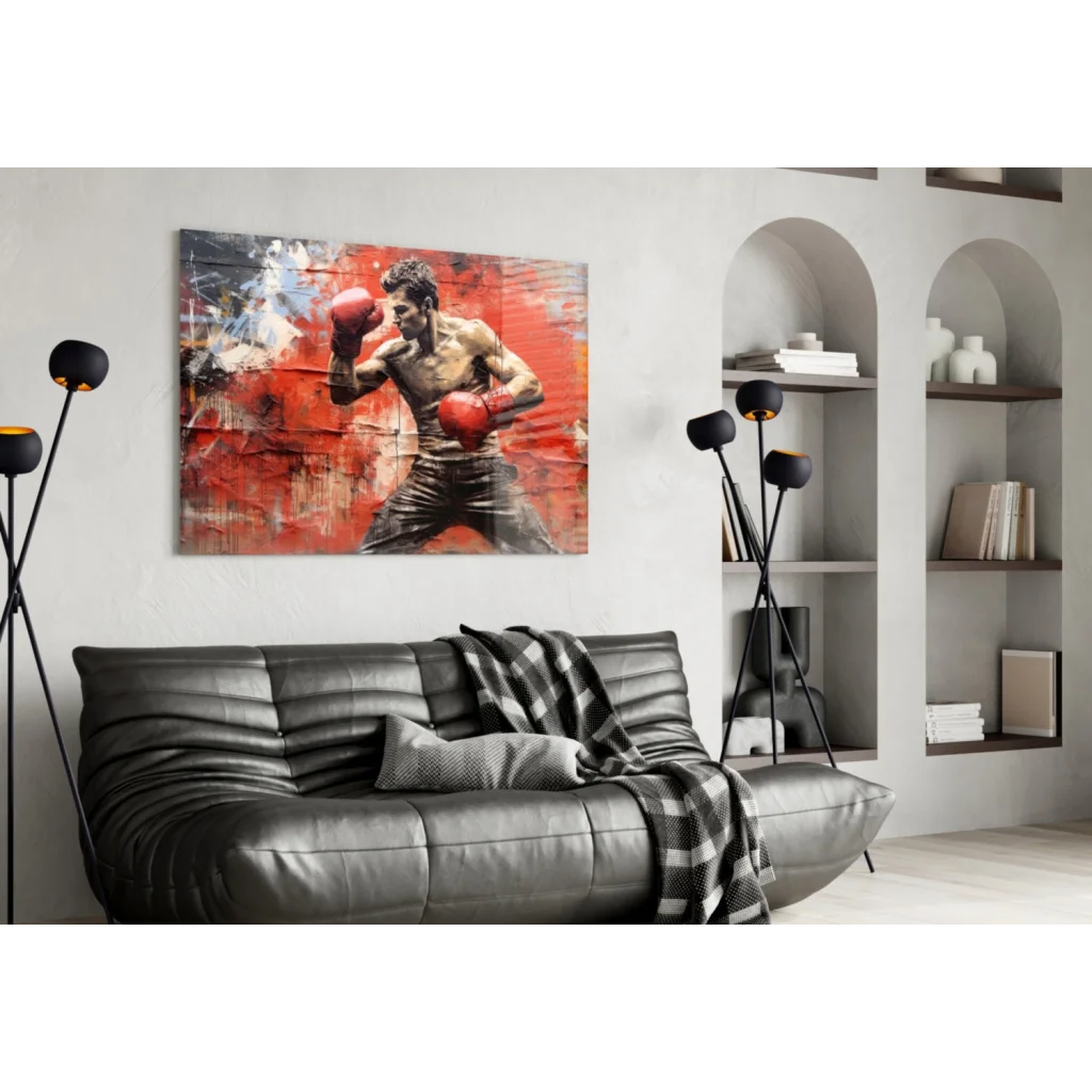 Vibrant red and black abstract boxing fighter wall art canvas print