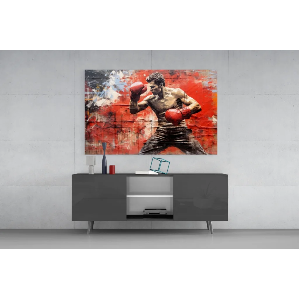 Vibrant red black abstract boxing fighter wall art canvas