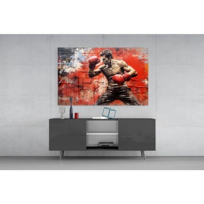 Vibrant red black abstract boxing fighter wall art canvas
