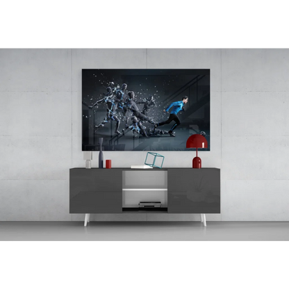 Samsung QLED TV in dynamic sports splash glass wall art print
