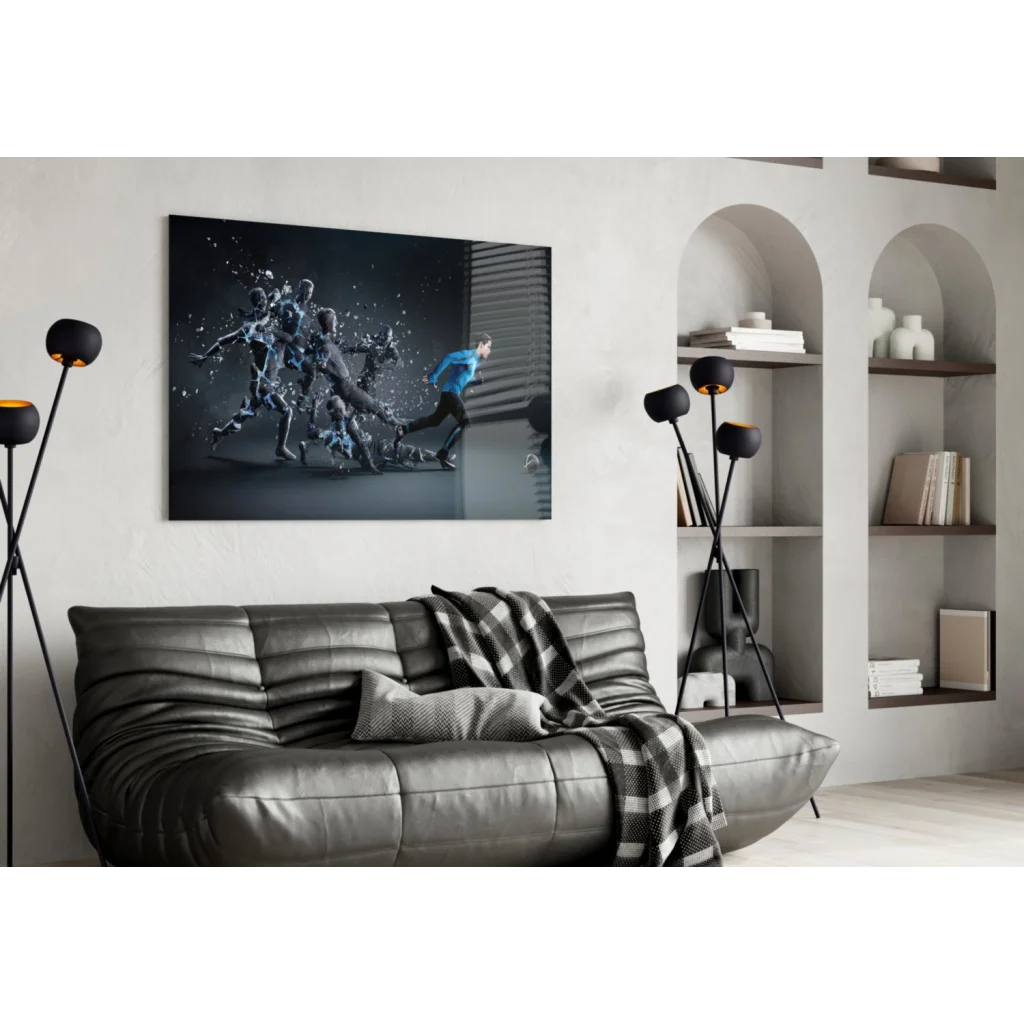 Samsung QLED TV in dynamic sports glass wall art print