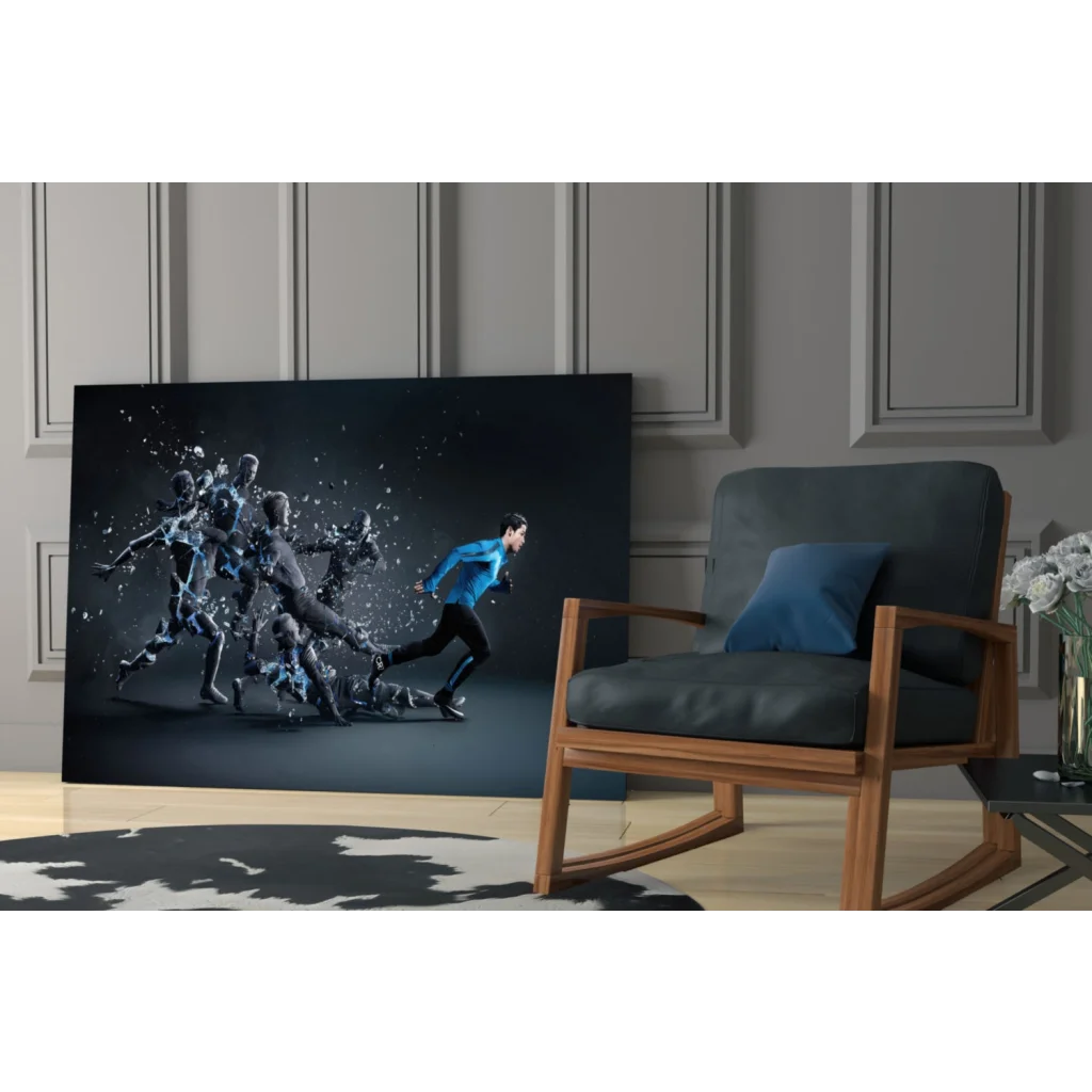 Vibrant 4K QLED TV dynamic design on glass wall art canvas print