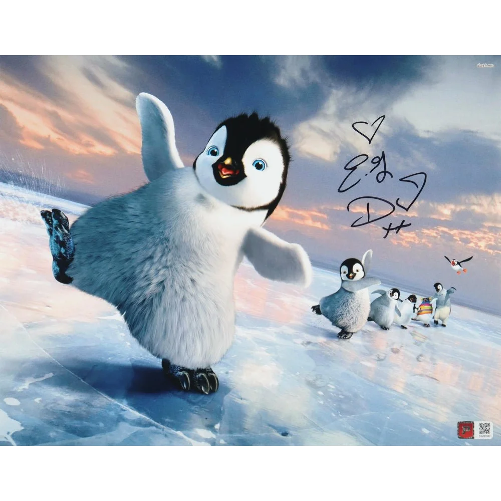 Plush baby penguin toy with blue eyes from Pristine Auction for E G Daily signed photo