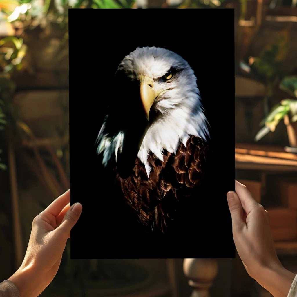 Majestic bald eagle on insigne aluminum print ready to soar