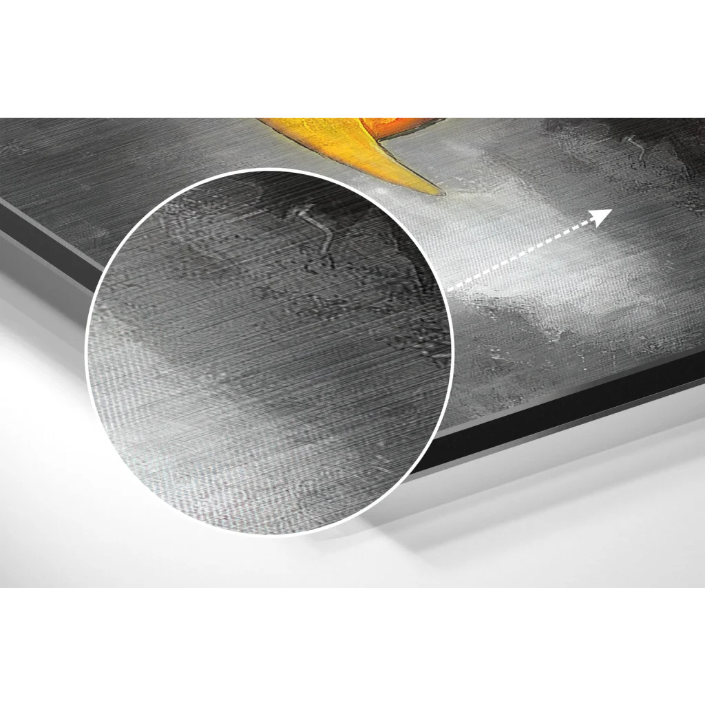 glass wall art Gray textured canvas with yellow abstract on brushed aluminium dibond eagle print