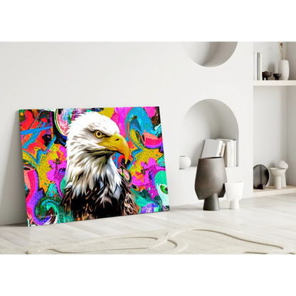 Psychedelic Eagle Glass Wall Art with Neon Swirls | Modern Wall Art Decor | vintageantiquesgifts.com
