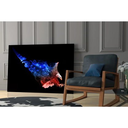 Patriotic smoke eagle canvas wall art in red white blue on black