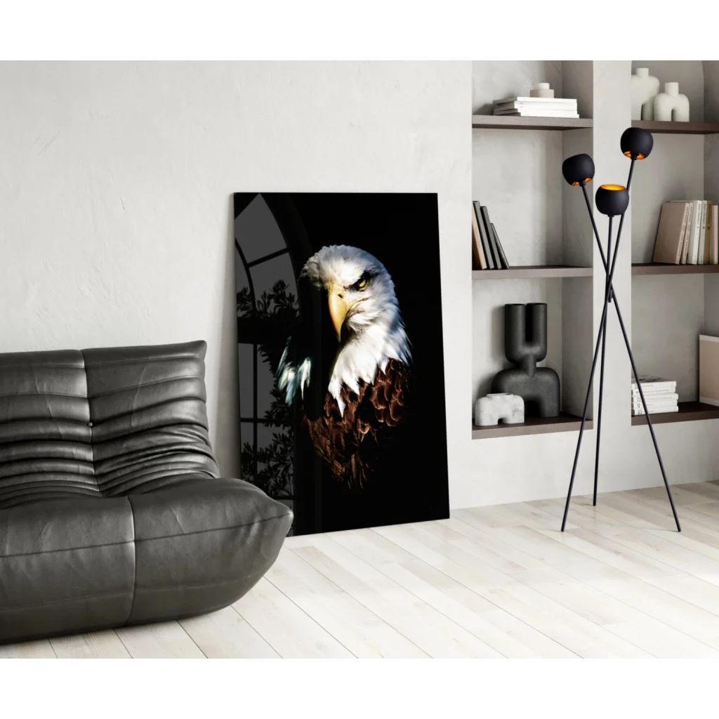 Majestic bald eagle portrait canvas wall art with sharp yellow beak