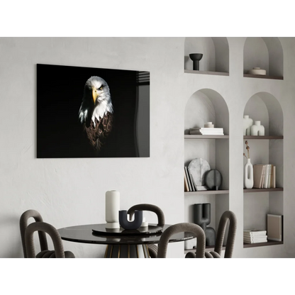 Majestic eagle canvas wall art in bold black frame, striking close-up