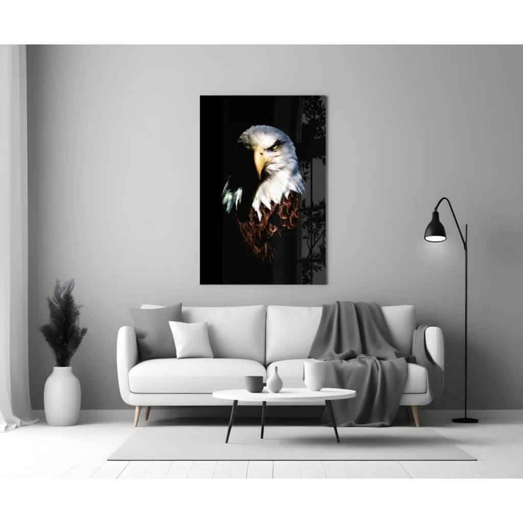Majestic bald eagle black-and-white canvas wall art portrait on wall