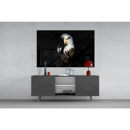 Majestic bald eagle head black-and-white wall art print in bold black frame