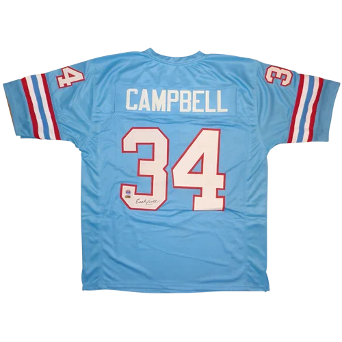 Earl Campbell autographed Houston Oilers blue jersey with name Campbell and number 34