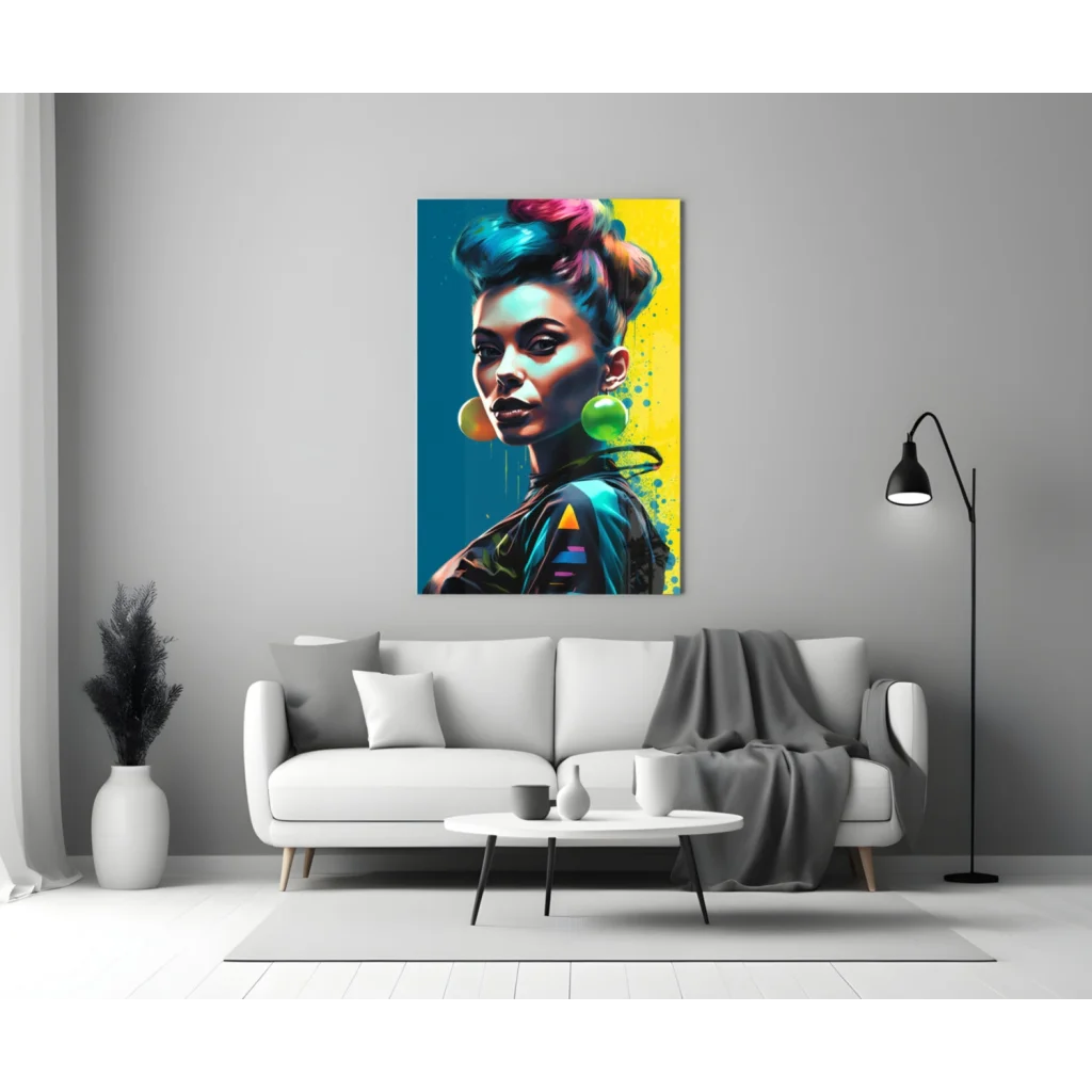Neon Pop Art Woman Glass Wall Art with Bold Colors | Modern Wall Art Decor | vintageantiquesgifts.com