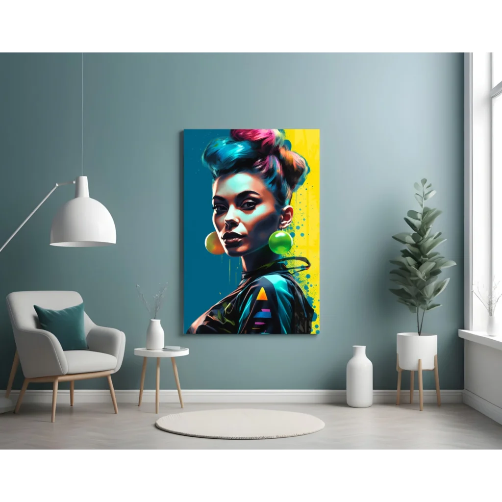 Neon Pop Art Woman Glass Wall Art with Bold Colors | Contemporary Home Wall Art | vintageantiquesgifts.com
