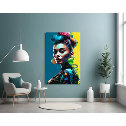 Neon Pop Art Woman Glass Wall Art with Bold Colors | Contemporary Home Wall Art | vintageantiquesgifts.com