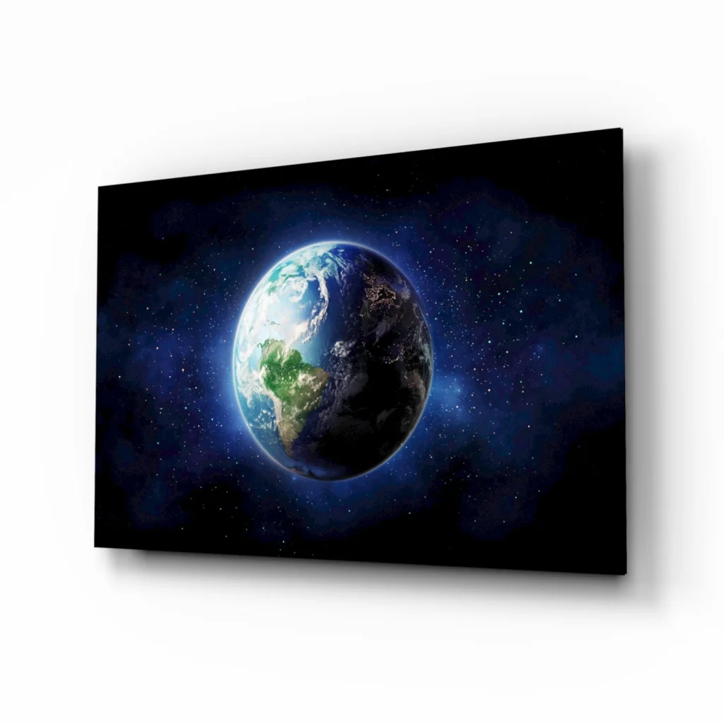 Earth From Space Canvas Wall Art With Starry Background | Insigneart USA | vintageantiquesgifts.com