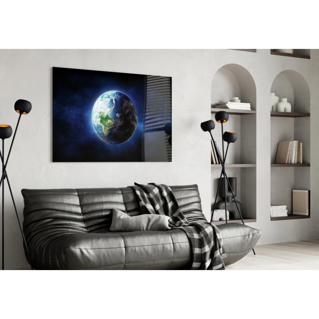 Earth From Space Canvas Wall Art With Starry Background | Contemporary Home Wall Art | vintageantiquesgifts.com