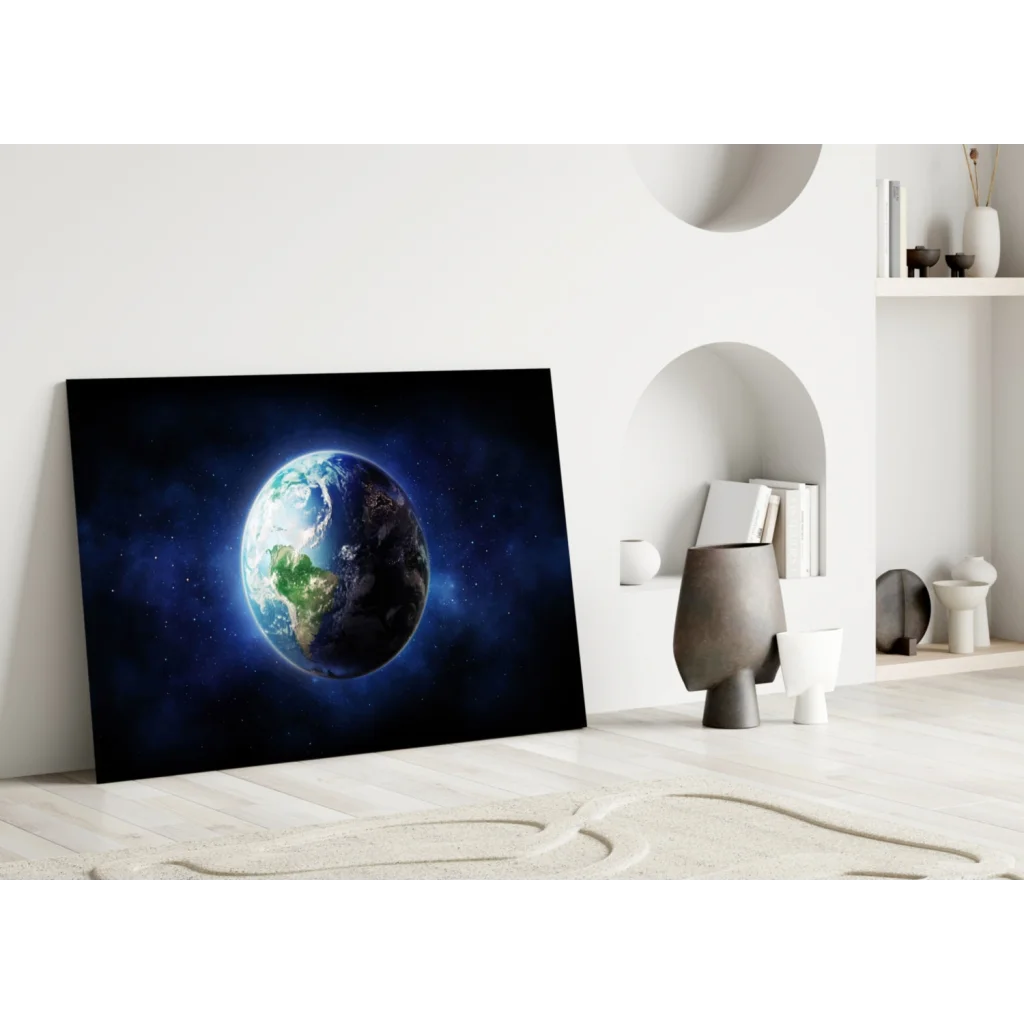 Earth From Space Canvas Wall Art With Starry Background | Modern Wall Art Decor | vintageantiquesgifts.com