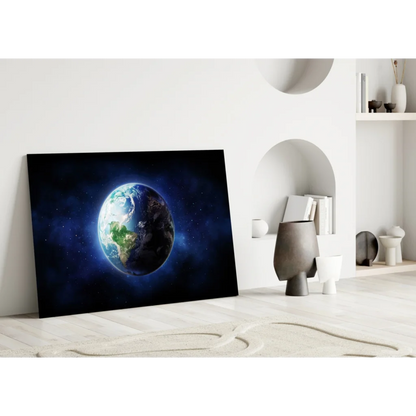 Earth From Space Canvas Wall Art With Starry Background | Modern Wall Art Decor | vintageantiquesgifts.com