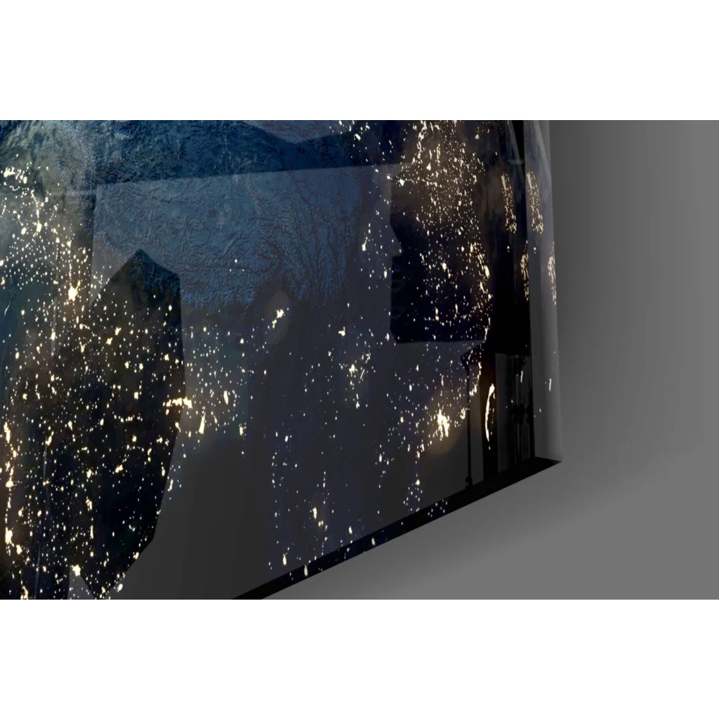Sleek TV showing Earth from space glowing cities wall art print