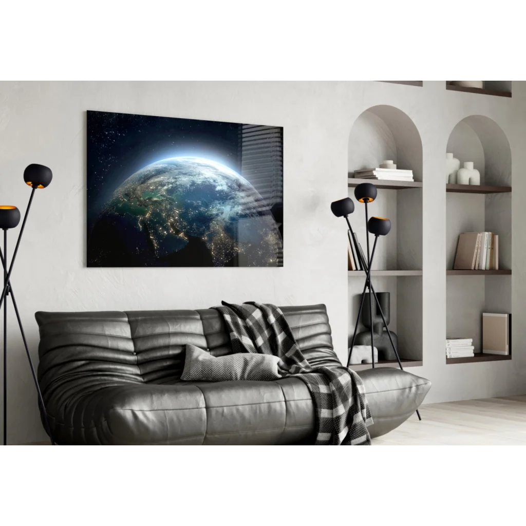 Earth From Space Glowing Cities Wall Art Canvas Print | Contemporary Home Wall Art | vintageantiquesgifts.com