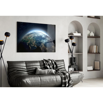 Earth From Space Glowing Cities Wall Art Canvas Print | Contemporary Home Wall Art | vintageantiquesgifts.com