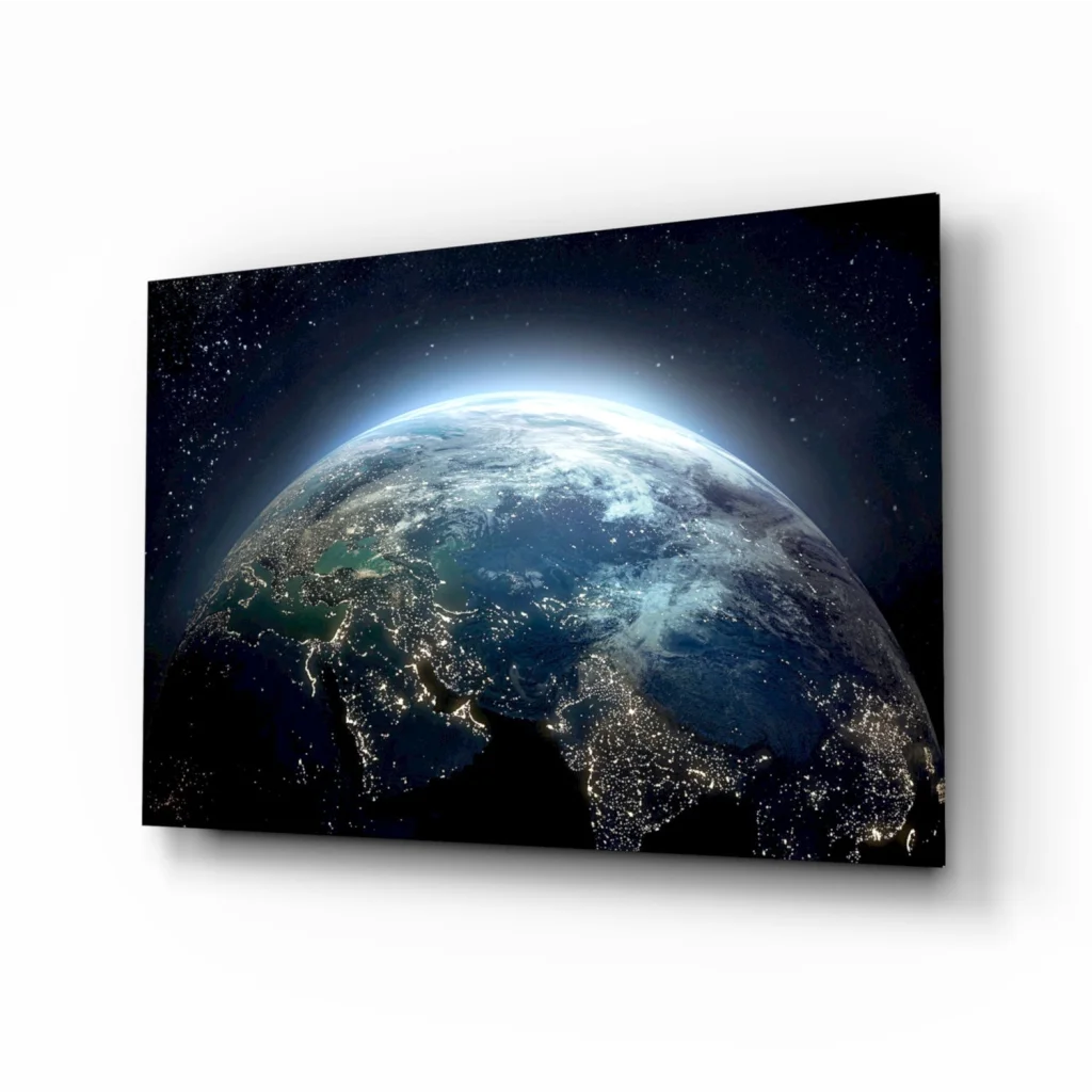 Earth From Space Glowing Cities Wall Art Canvas Print | Insigneart USA | vintageantiquesgifts.com