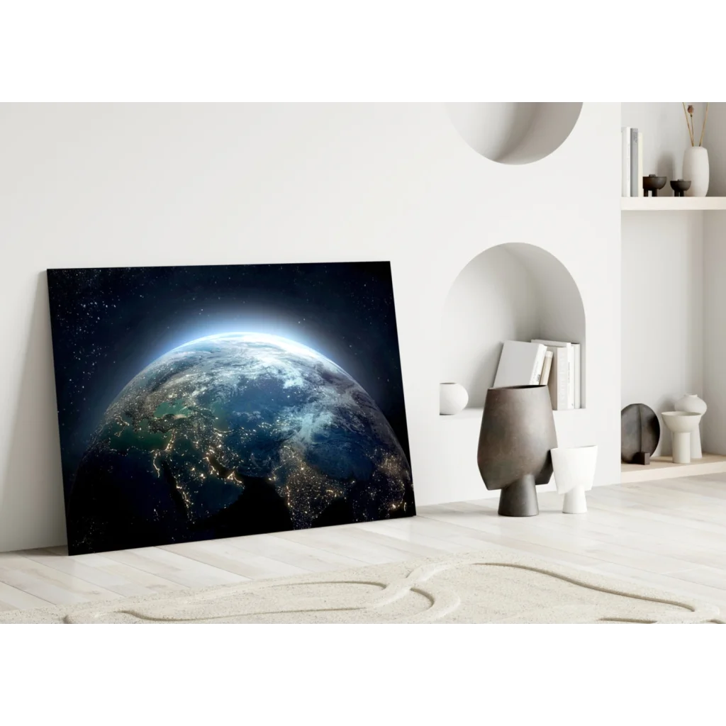 Earth From Space Glowing Cities Wall Art Canvas Print | Modern Wall Art Decor | vintageantiquesgifts.com
