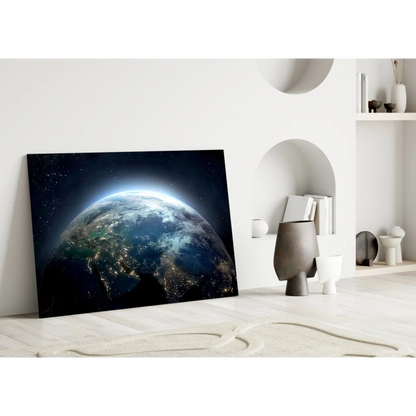 Earth From Space Glowing Cities Wall Art Canvas Print | Modern Wall Art Decor | vintageantiquesgifts.com
