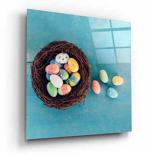 Colorful Easter Egg Nest Glass Wall Art Print | Insigneart USA | vintageantiquesgifts.com