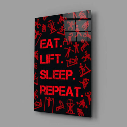 Bold red eat text on black acrylic wall art for modern homes